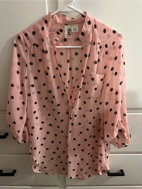 Francesca's Pink Blouse with Black Polka Dots